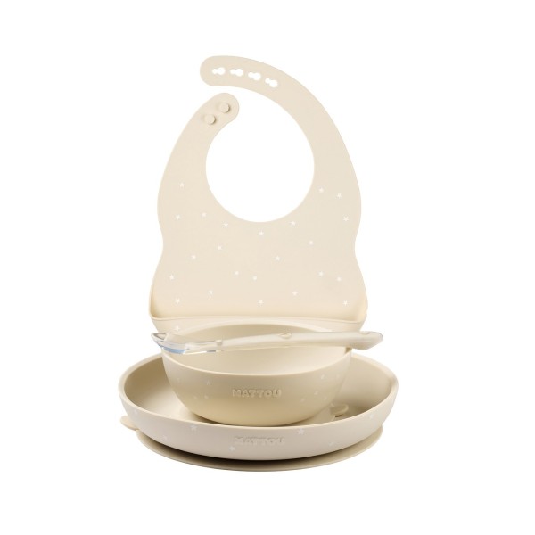SET 4 PEZZI PAPPA CON BAVAGLINO IN SILICONE ARGILLA CON STELLINE - NATTOU