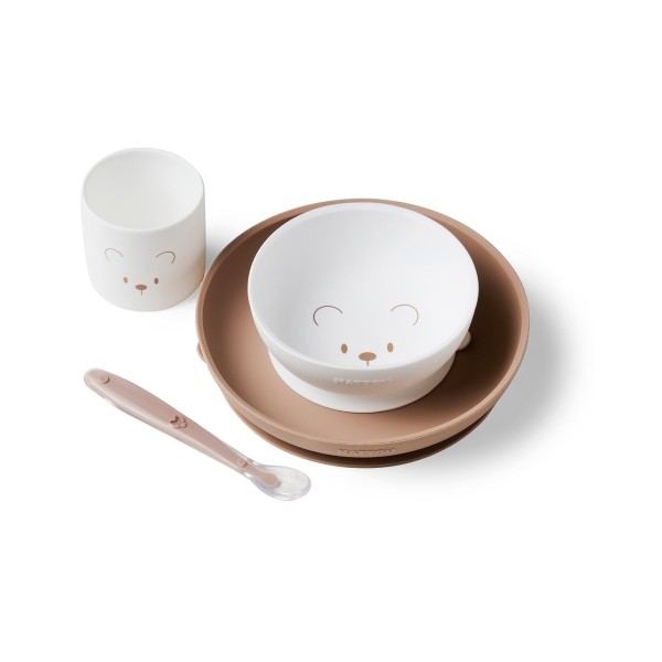 SET PAPPA ORSETTO BIANCO/BEIGE SILICONE 4 PEZZI NATTOU