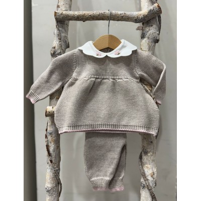 COMPLETO 2 PEZZI IN PURA LANA LE DODO'
 Taglia-1 mese Colore-MIELE\ROSA