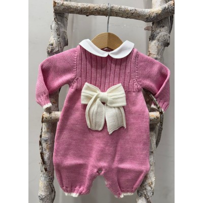 TUTINA IN IN PURA LANA MERINO CON FIOCCO LE DODO'
 Taglia-1 mese Colore-CONFETTO\BIANCO
