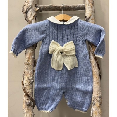 TUTINA IN IN PURA LANA MERINO CON FIOCCO LE DODO'
 Taglia-1 mese Colore-CELESTONE\BIANCO