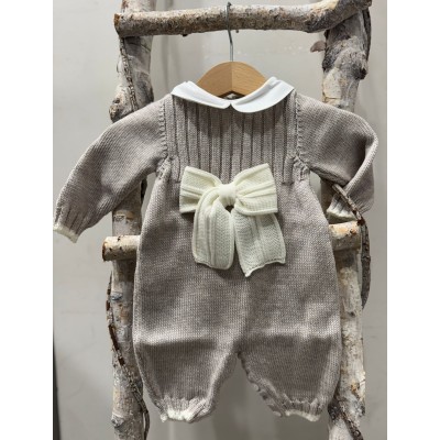TUTINA IN IN PURA LANA MERINO CON FIOCCO LE DODO'
 Taglia-1 mese Colore-MIELE\BIANCO