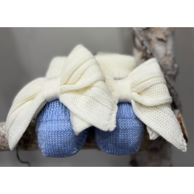 SCARPINE IN PURA LANA CON FIOCCO LE DODO'
 Taglia-Taglia unica Colore-CELESTONE\BIANCO