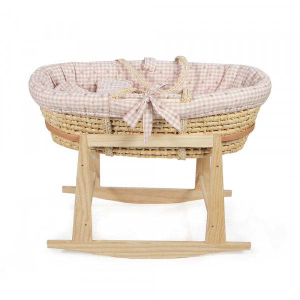 CESTA PORTA ENFANT VIMINI NATURALE + SUPPORTO E RIVESTIMENTO ROSA PASITO A PASITO