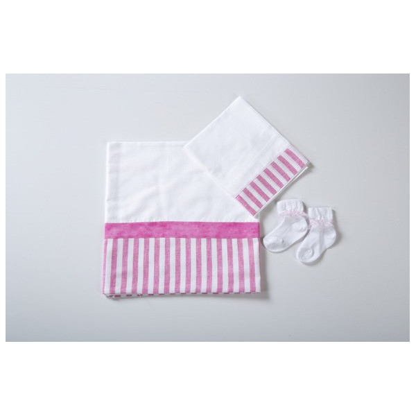 SET 3PZ LENZUOLA PER CARROZZINA CON RIGHE FUCSIA
