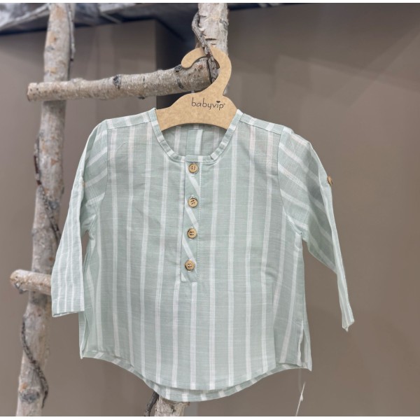 CAMICIA MANICA LUNGA EFFETTO LINO A RIGHE BABY VIP
