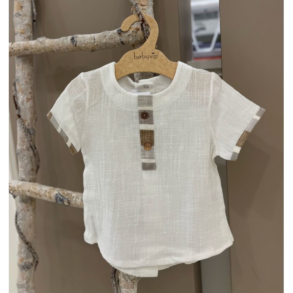 CAMICIA IN TELA DI COTONE CON INSERTI RIGATI BABY VIP