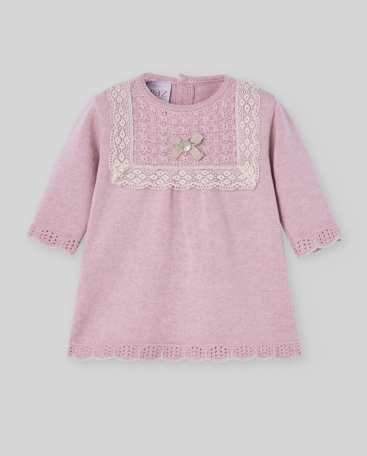 VESTITO NEONATA COTONE CASHMERE CON FIOCCO PASCUA PAZ RODRIGUEZ