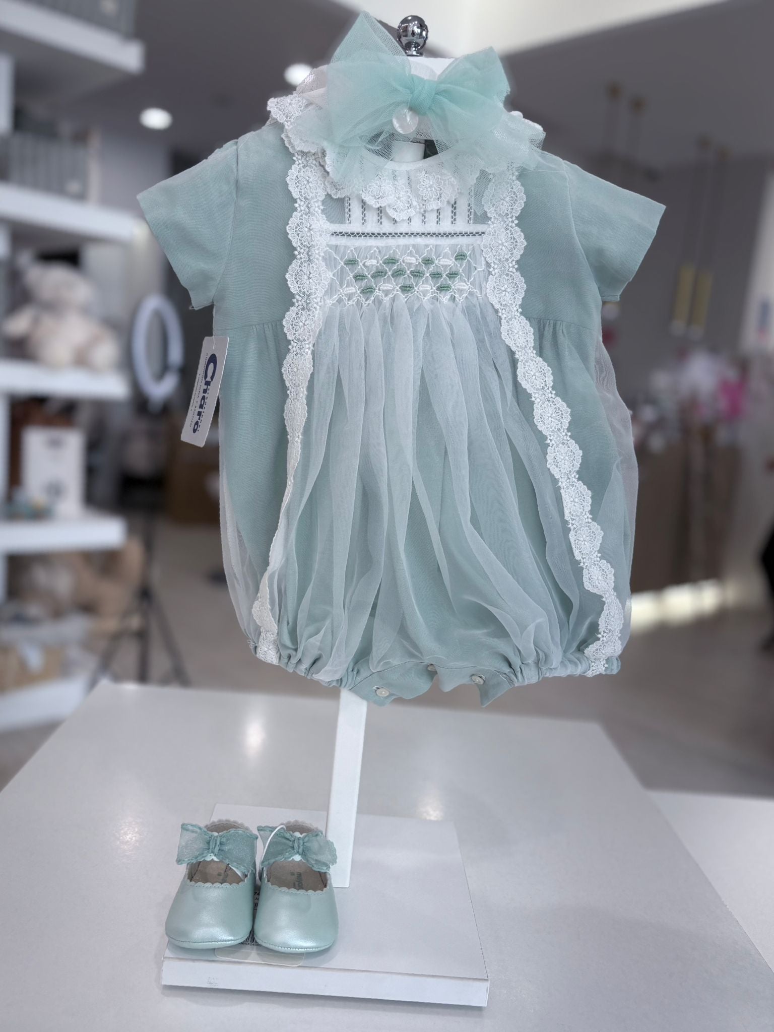 PAGLIACCETTO ELEGANTE CERIMONIA PER NEONATA CON PIZZO CHARO