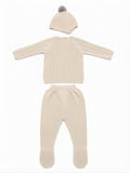 SET CORDINATO COMPLETO NEONATO IN MAGLIA CON TRECCE, CAPPELLINO E PANTALONI MAC ILLUSION
