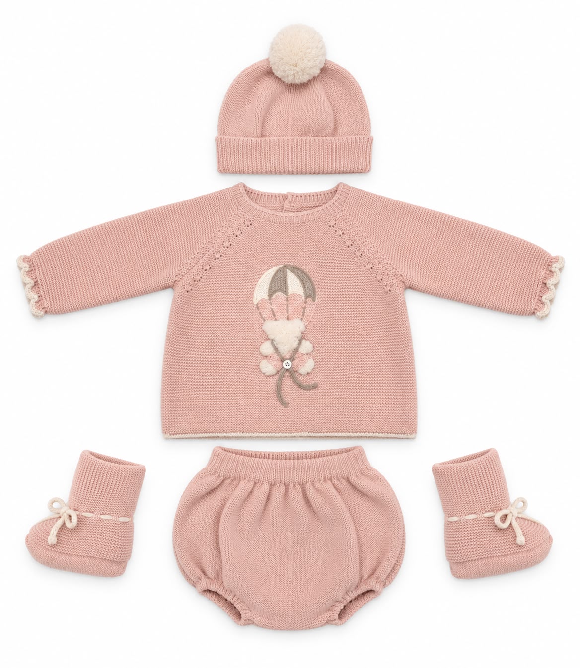 SET CORDINATO IN MAGLIA 4 PEZZI CON APPLICAZIONE ORSETTO MAC ILLUSION