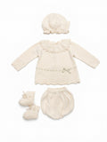 SET CORDINATO COMPLETO 4 PEZZI IN MAGLIA (MAGLIONE, BLOOMERS, CUFFIA, BABBUCCE) MAC ILLUSION