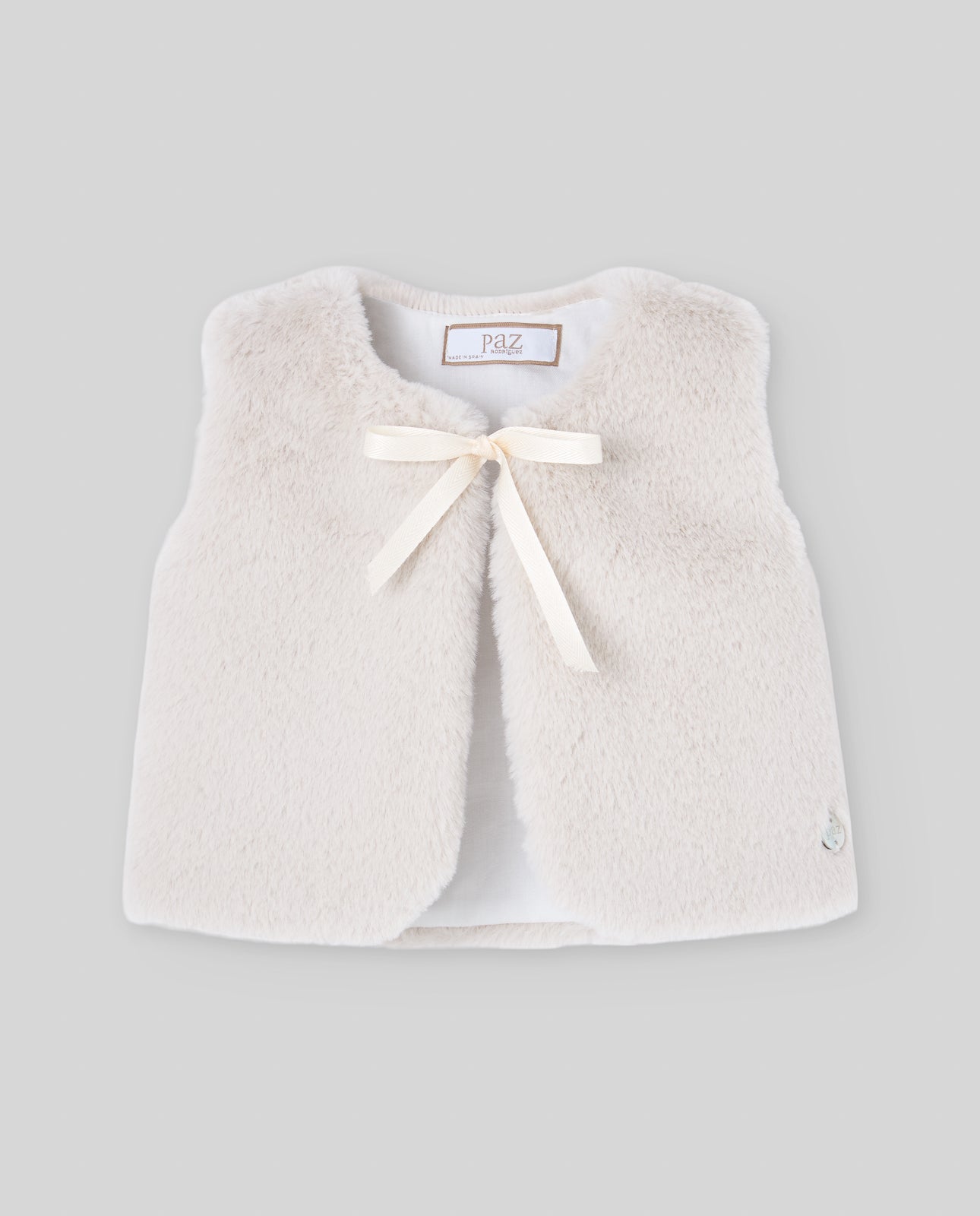 GILET IN PELLICCIA SINTETICA CON FIOCCO IN RASO PAZ RODRIGUEZ