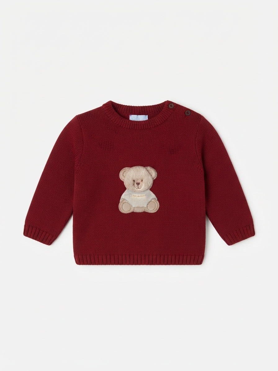 MAGLIONE IN MAGLIA PER NEONATO CON APPLICAZIONE ORSETTO E BOTTONCINI MAC ILLUSION