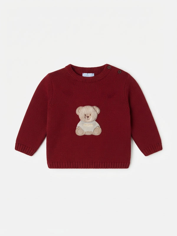 MAGLIONE IN MAGLIA PER NEONATO CON APPLICAZIONE ORSETTO E BOTTONCINI MAC ILLUSION
