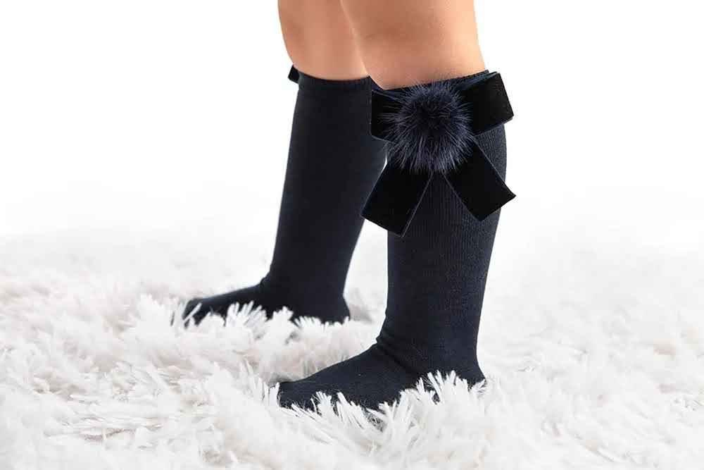 CALZINI CON FIOCCO IN VELLUTO E POMPON MEIA PATA