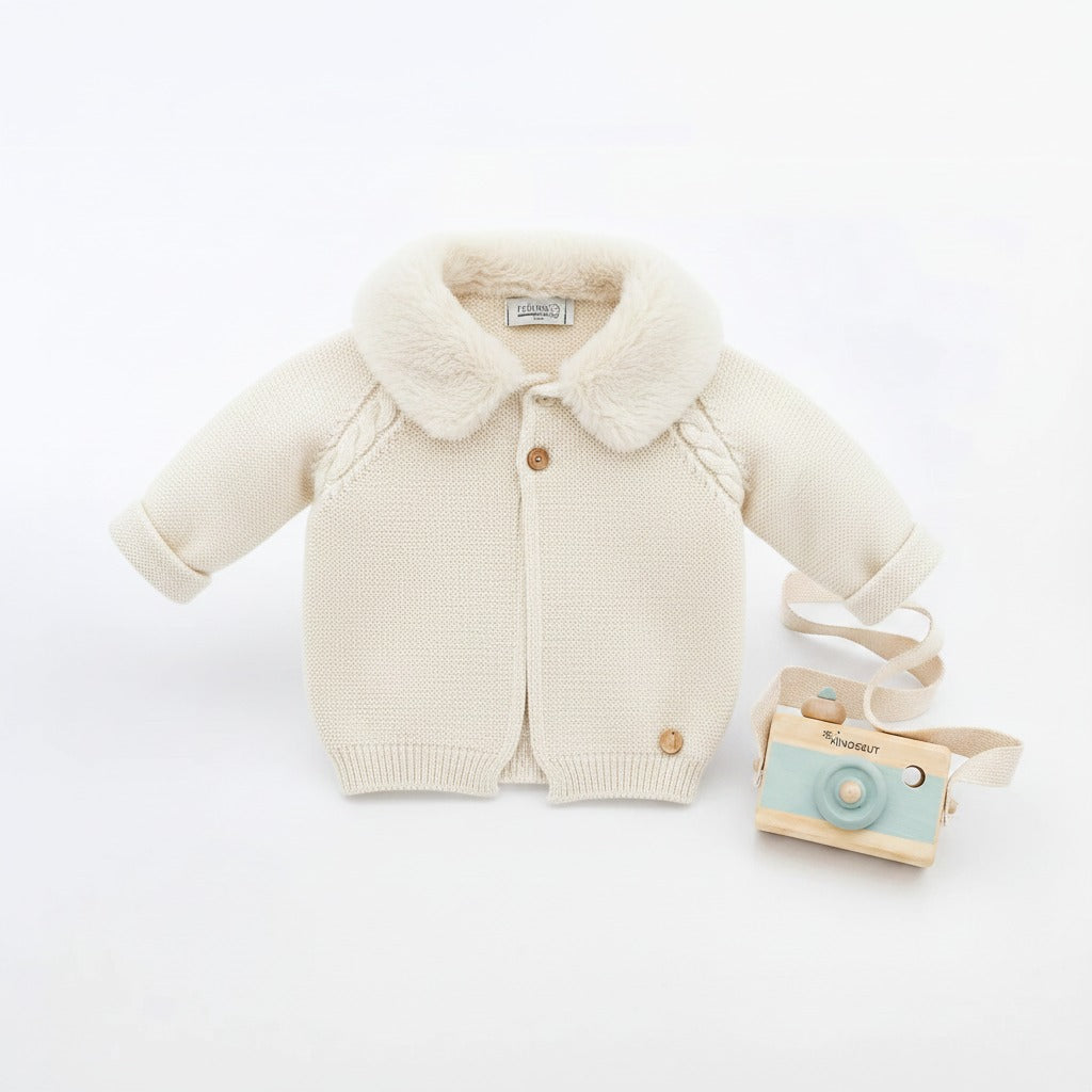 CARDIGAN IN MAGLIA CON COLLETTO IN PELLICCIA PANGASA