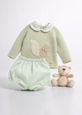 COMPLETO IN MAGLIA CON SCOIATTOLO E CULOTTE A QUADRETTI PANGASA