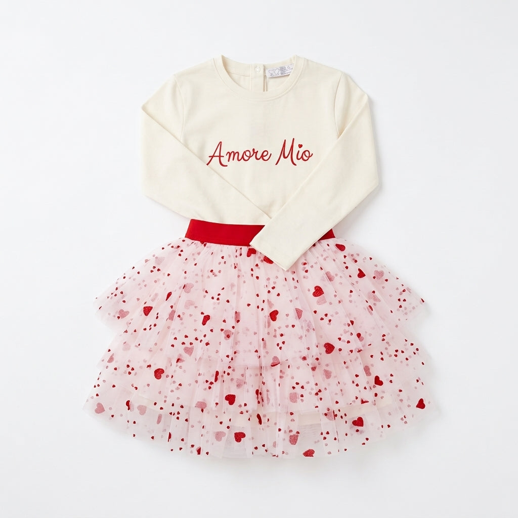 COORDINATO BIMBA MAGLIA "AMORE MIO" E GONNA IN TULLE A CUORI GIULIA MANTELLINE