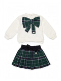 COMPLETINO BIMBA FIOCCO SCOZZESE - MAGLIONCINO CREMA + GONNA A PIEGHE LE BEBE'