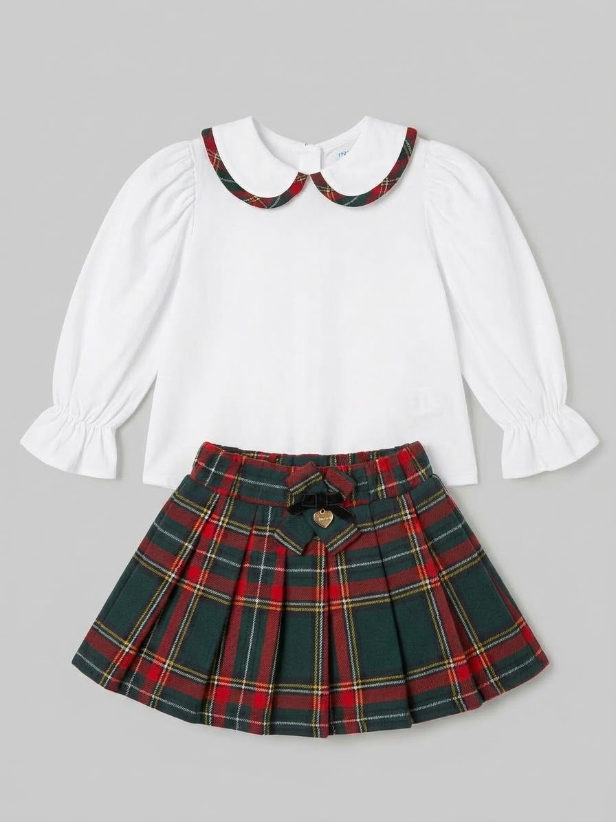 COMPLETO BAMBINA ELEGANTE: BLUSA E GONNA TARTAN SCOZZESE NALU'