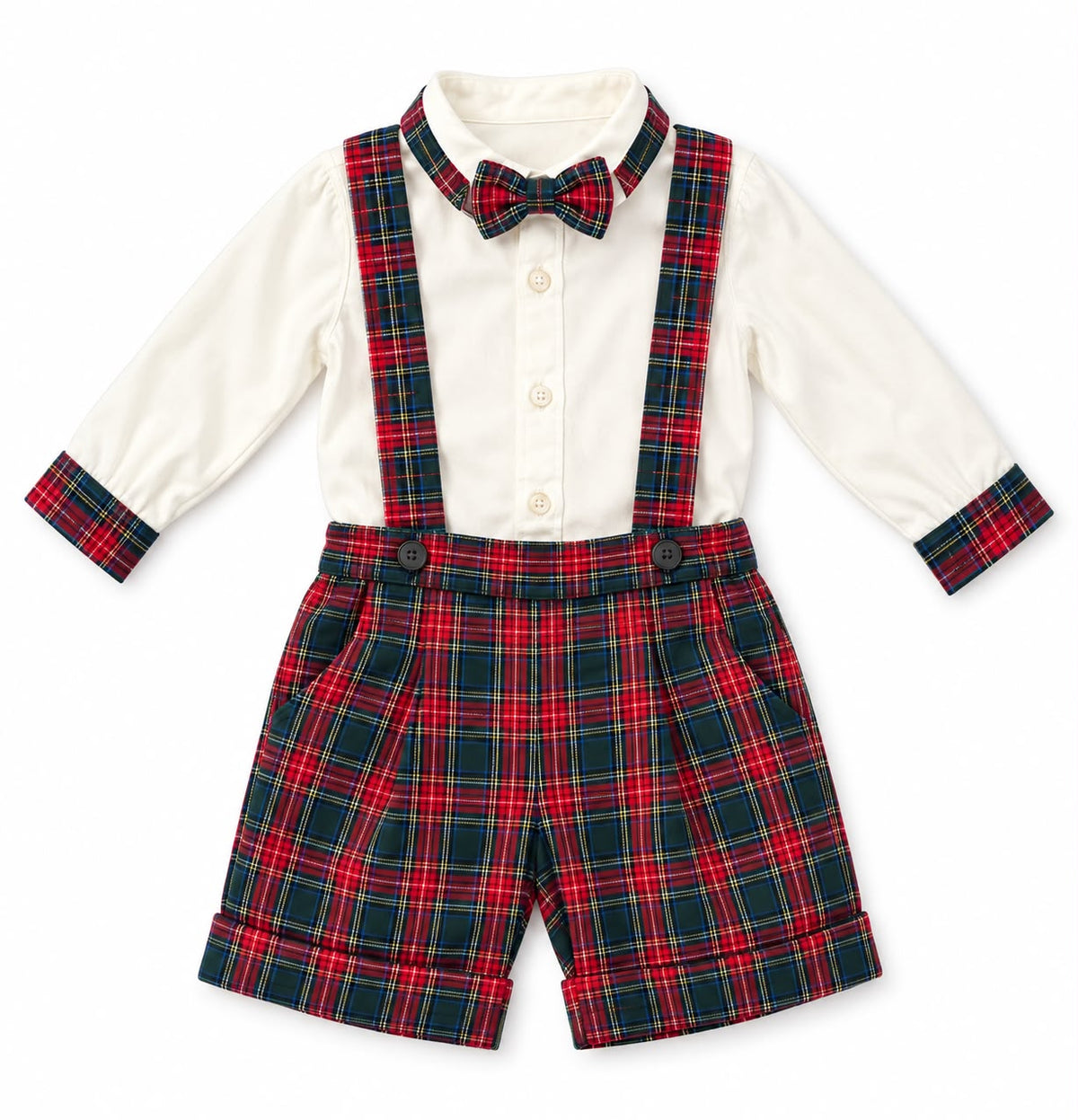 COMPLETO ELEGANTE TARTAN CON CAMICIA, BRETELLE E PAPILLON BABY VIP
