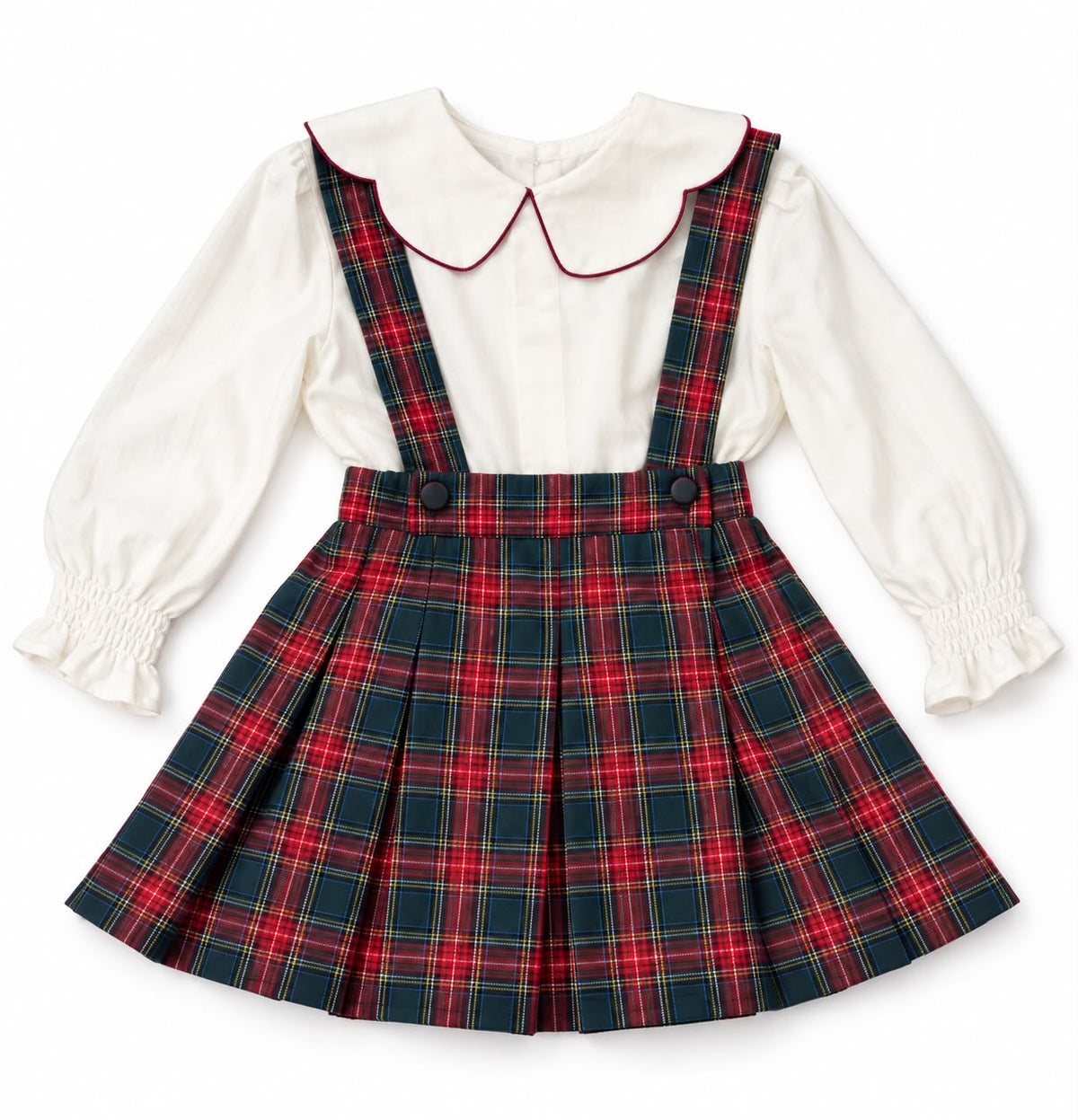 COMPLETO GONNA A PIEGHE TARTAN CON BRETELLE E CAMICIA BABY VIP