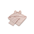 ASCIUGAMANO NEONATO CON ORECCHIE + GUANTO, ROSA