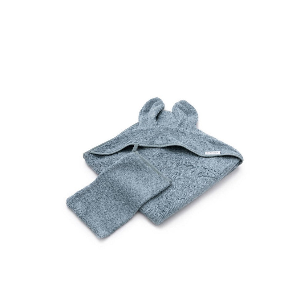 ASCIUGAMANO NEONATO CON ORECCHIE + GUANTO, BLU