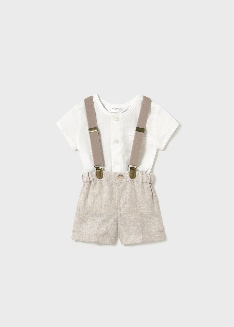 COMPLETO PANTALONCINO BRETELLE E CAMICIA NEONATO MAYORAL