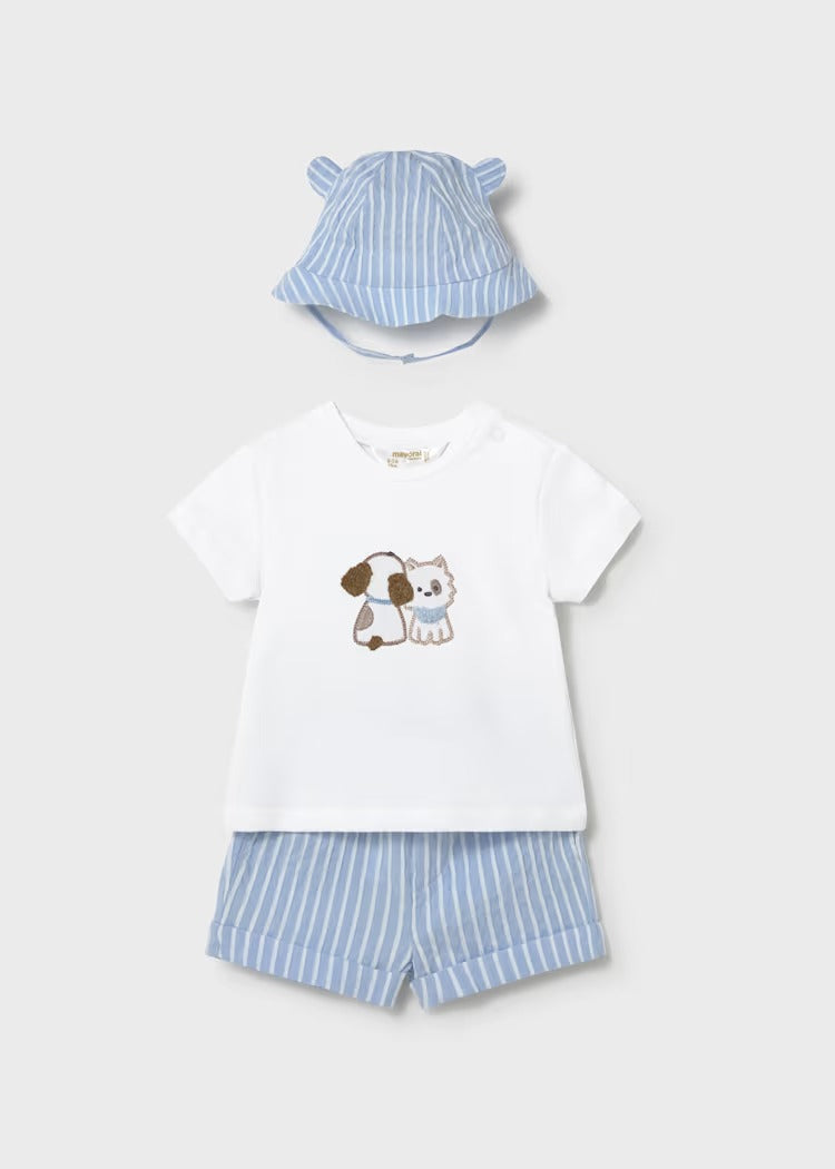 COMPLETO 3 PEZZI NEONATO CON CAPPELLO CON ORECCHIE MAYORAL