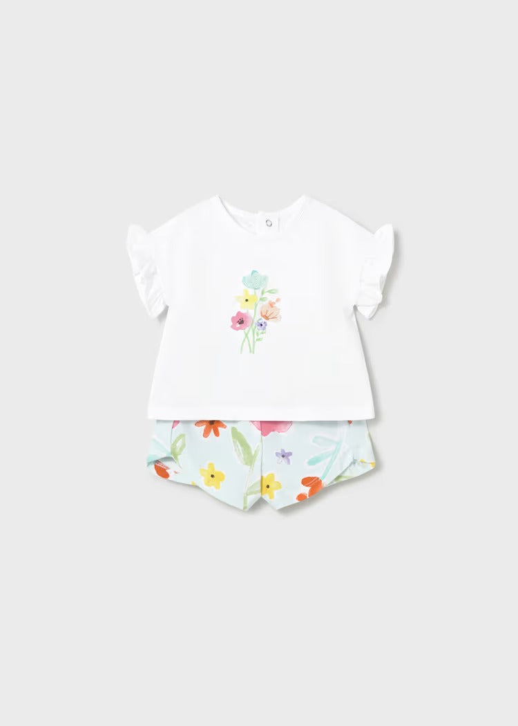 COMPLETO SHORTS STAMPATI E MAGLIETTA NEONATA MAYORAL