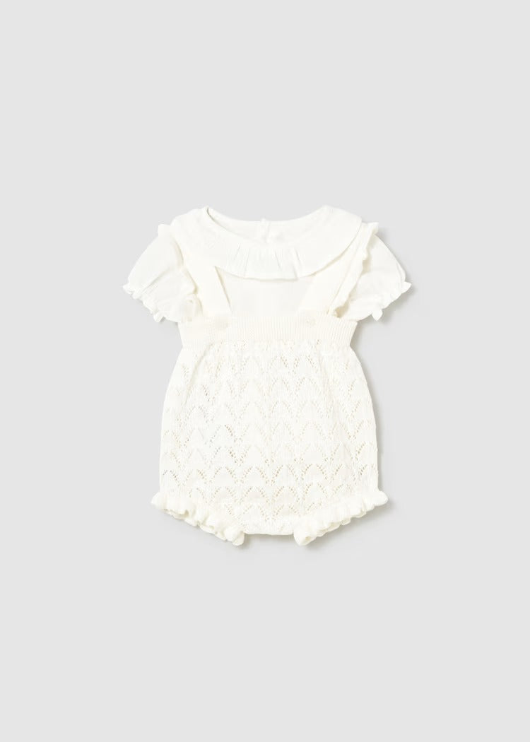 COMPLETO SALOPETTE TRICOT E BLUSA NEONATA MAYORAL