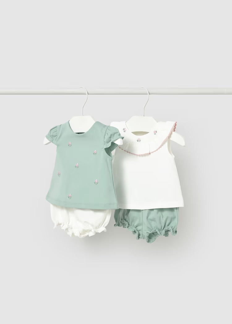 COMPLETO 4 PEZZI COLLETTO VOLANT NEONATA MAYORAL