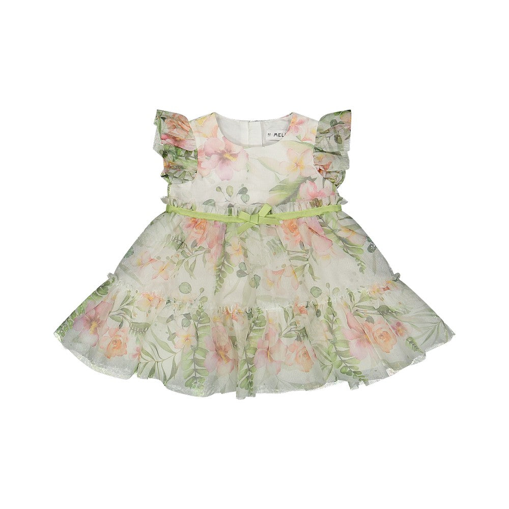 ABITO ELEGANTE  IN TULLE STAMPATO PER NEONATA MELBY