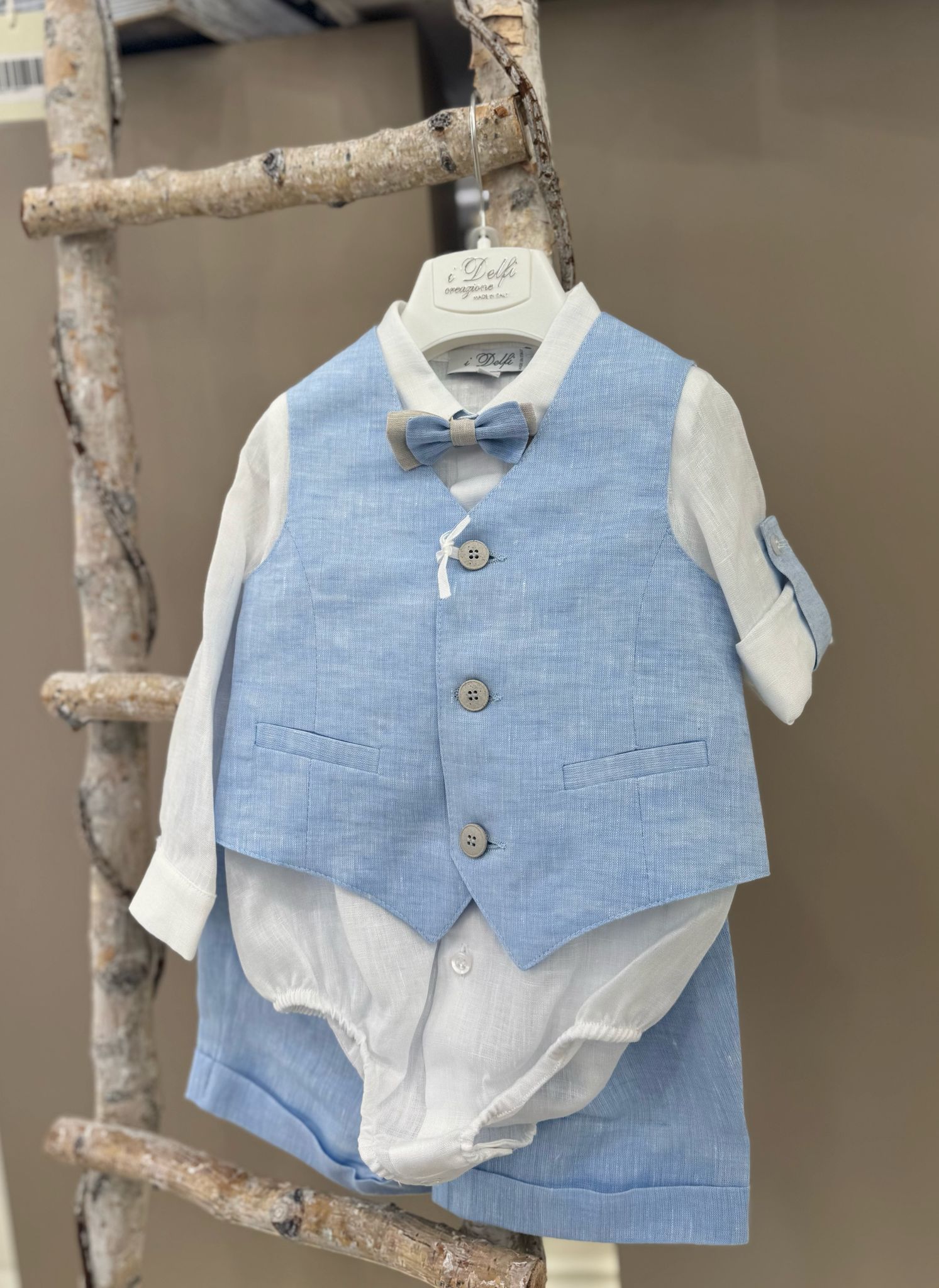 COMPLETO 3 PZ CAMICIA BODY + GILET FODERATO E BERMUDA I DELFI