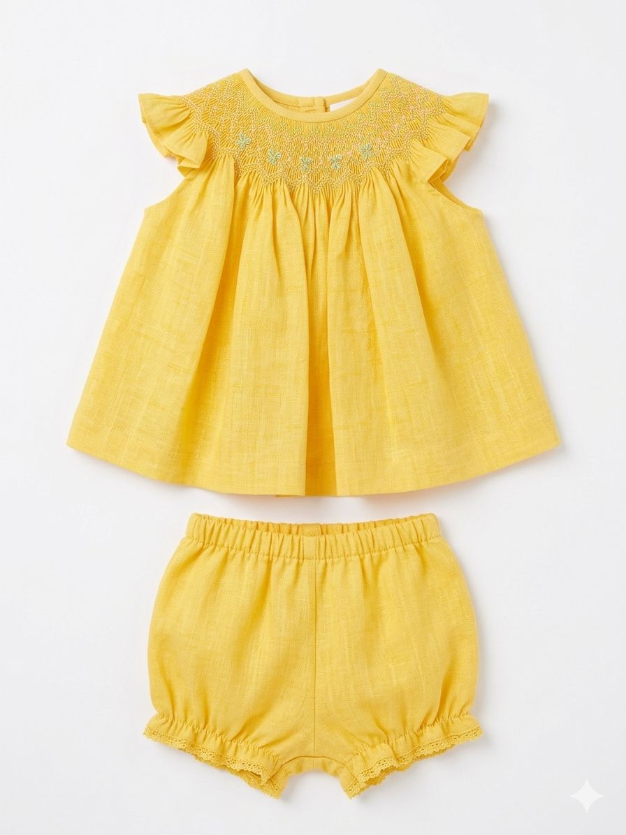 VESTITO IN LINO CON FIOCCHETTI E CULOTTE BELAN