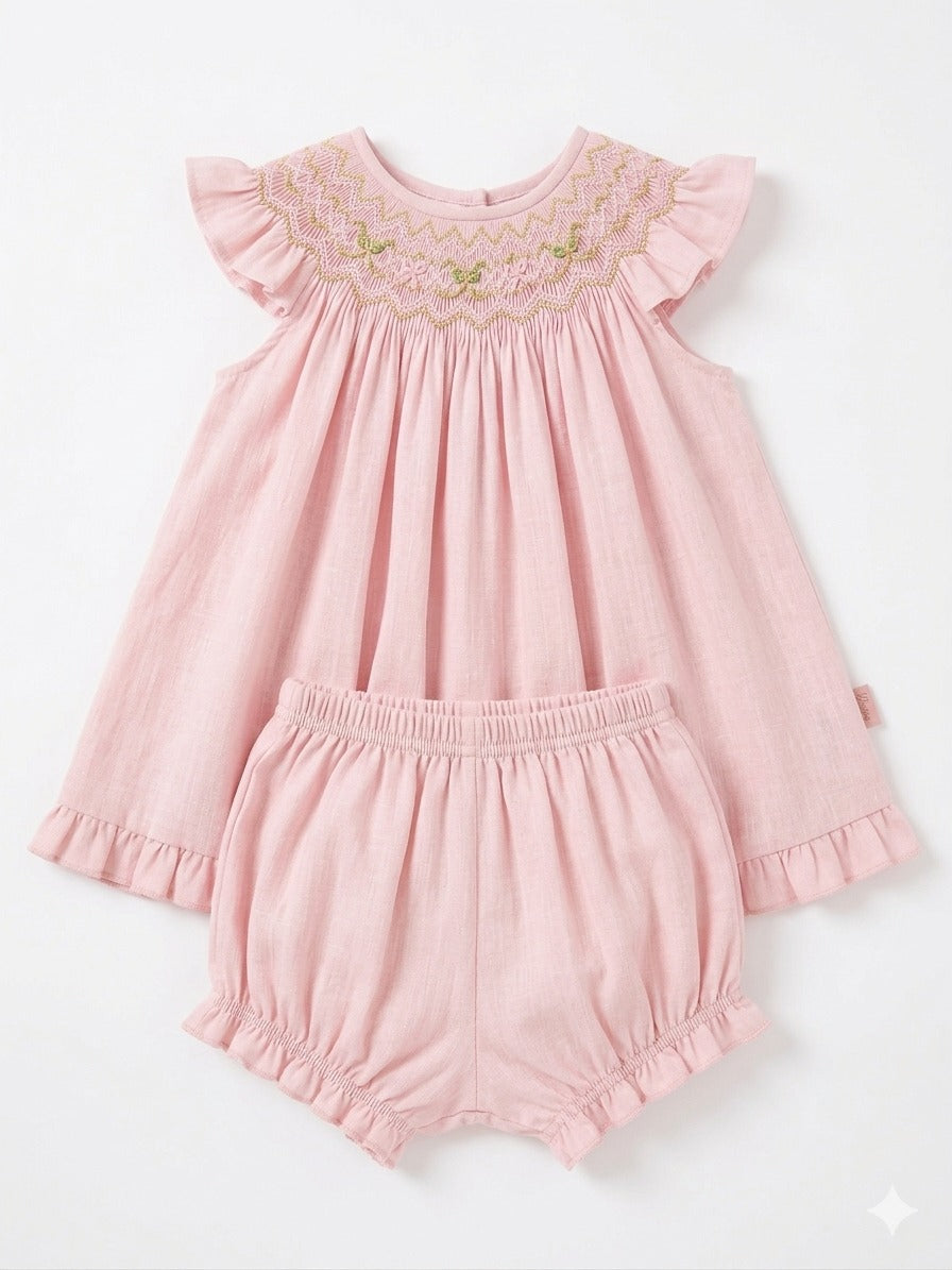 VESTITO IN LINO CON FIOCCHETTI E CULOTTE BELAN