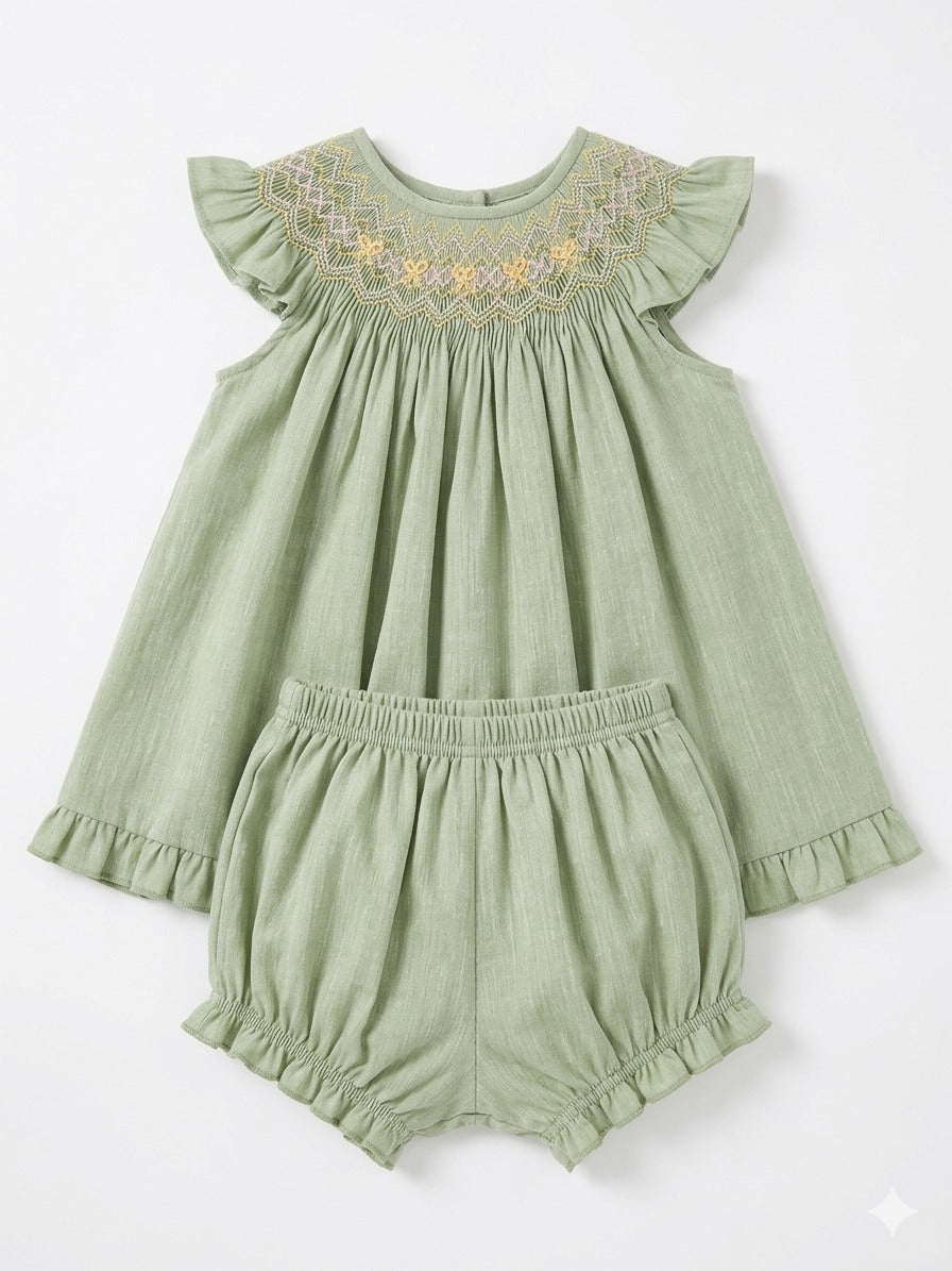 VESTITO IN LINO CON FIOCCHETTI E CULOTTE BELAN