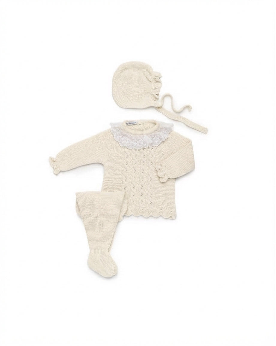 COMPLETO 3 PEZZI CON TRECCE TRAFORATE IN MAGLIA JULIANA