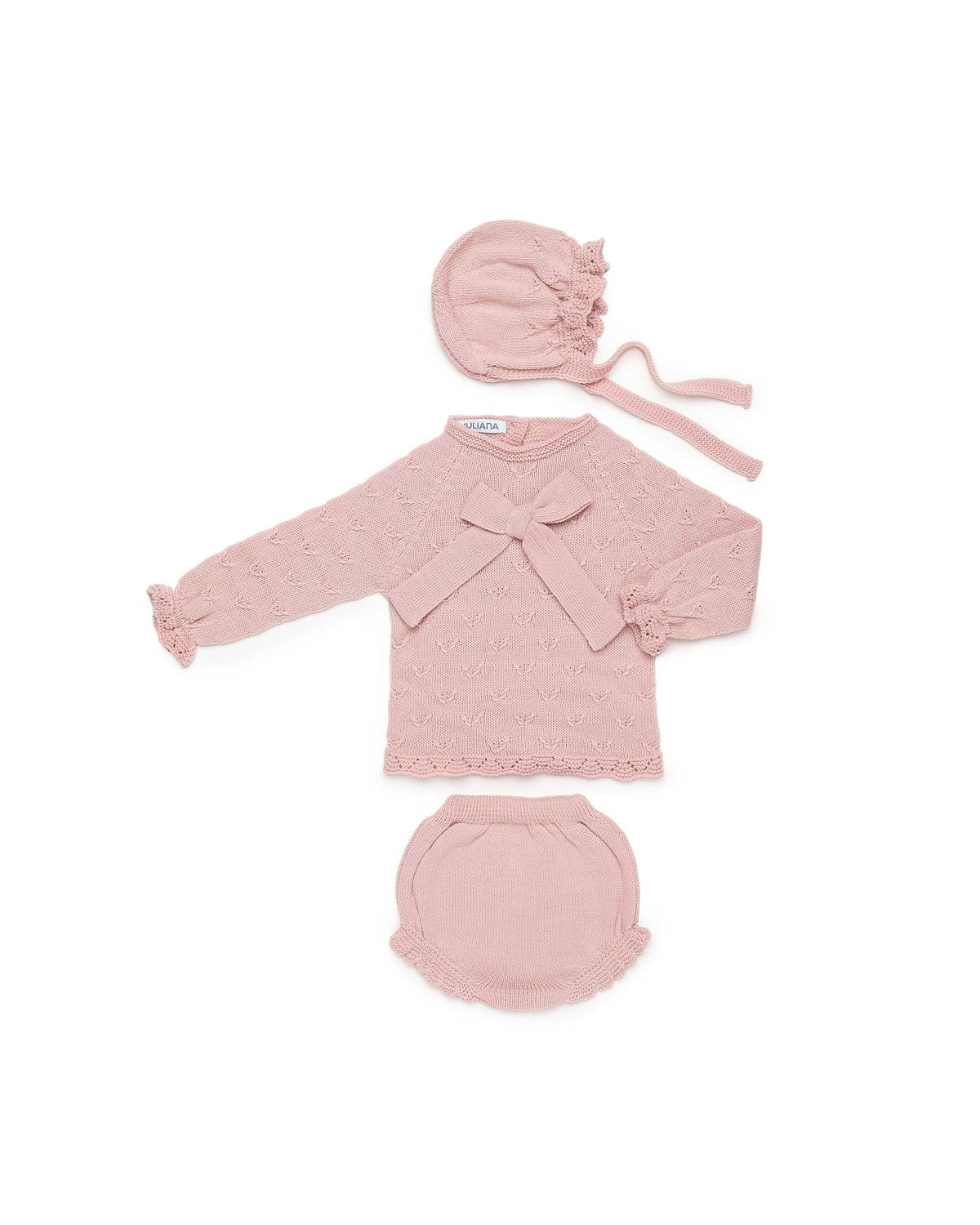 COMPLETO CON CULOTTE MOTIVO V E FIOCCO IN MAGLIA JULIANA