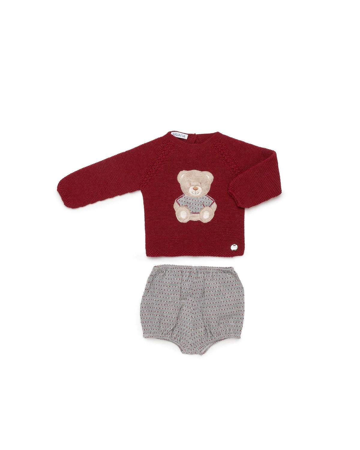 COMPLETO CON PANTALONCINI A POIS E RICAMO ORSETTO