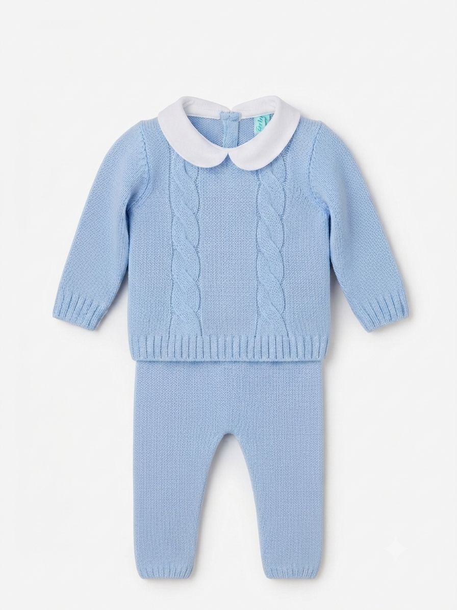COMPLETO IN MAGLIA DI PURO COTONE CON MOTIVO A TRECCE BEBE' DI ALMY