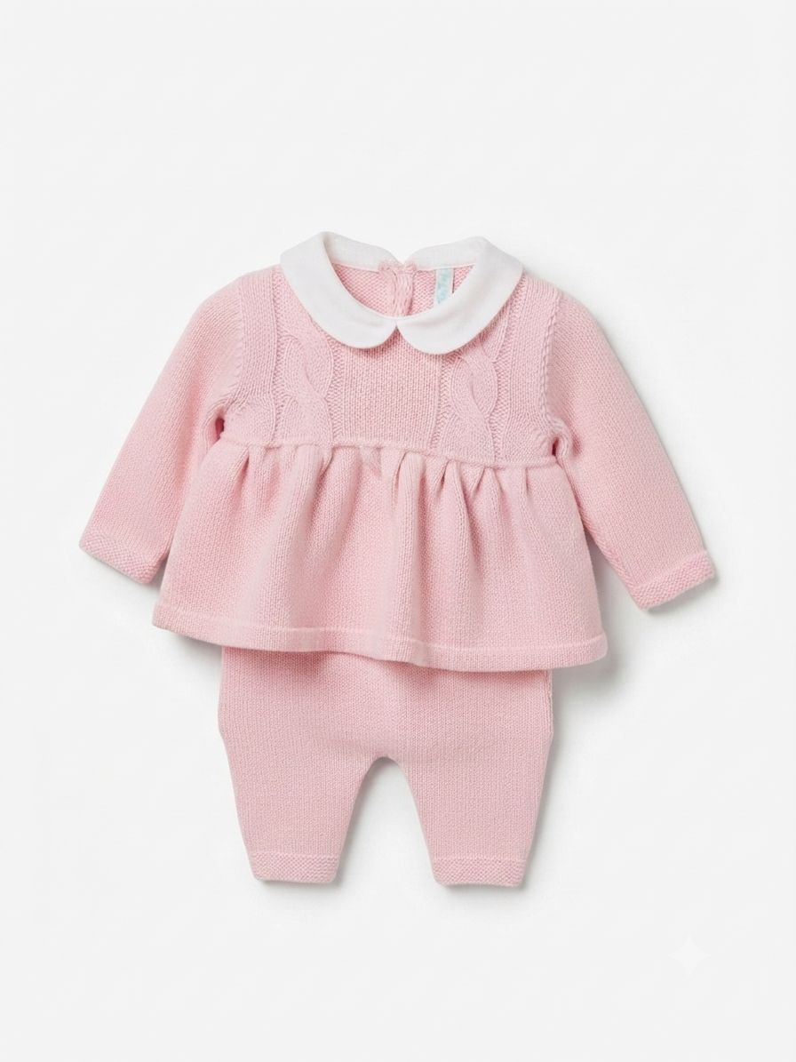 COMPLETO IN MAGLIA DI PURO COTONE CON MOTIVO A TRECCE BEBE' DI ALMY