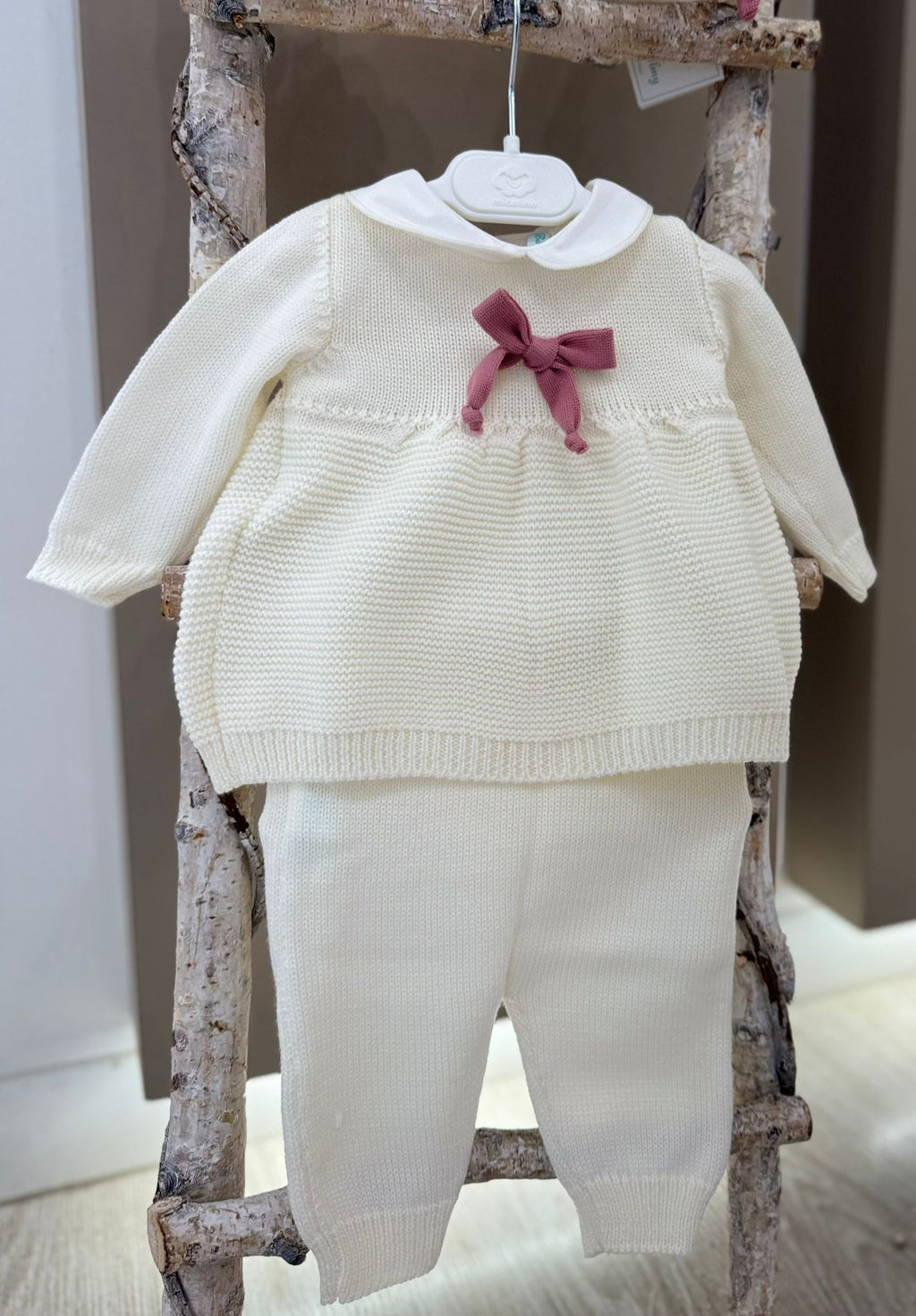COMPLETO IN MAGLIA CON FIOCCHETTO BEBE' DI ALMY