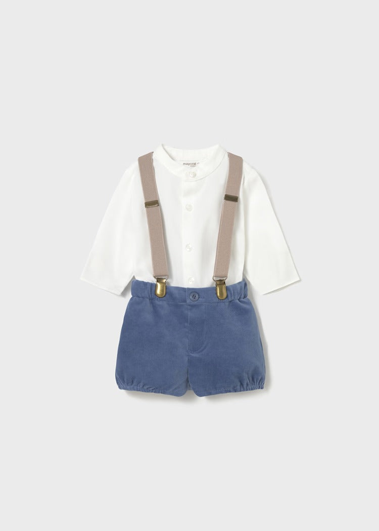 COMPLETO NEONATO CAMICIA,PANTALONCINO E BRETELLE MAYORAL