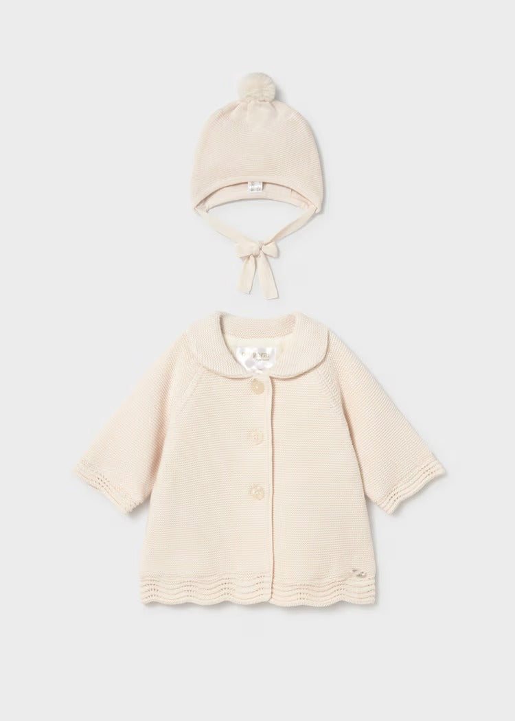 CAPPOTTINO IN MAGLIA CON CAPPELLO NEONATA MAYORAL