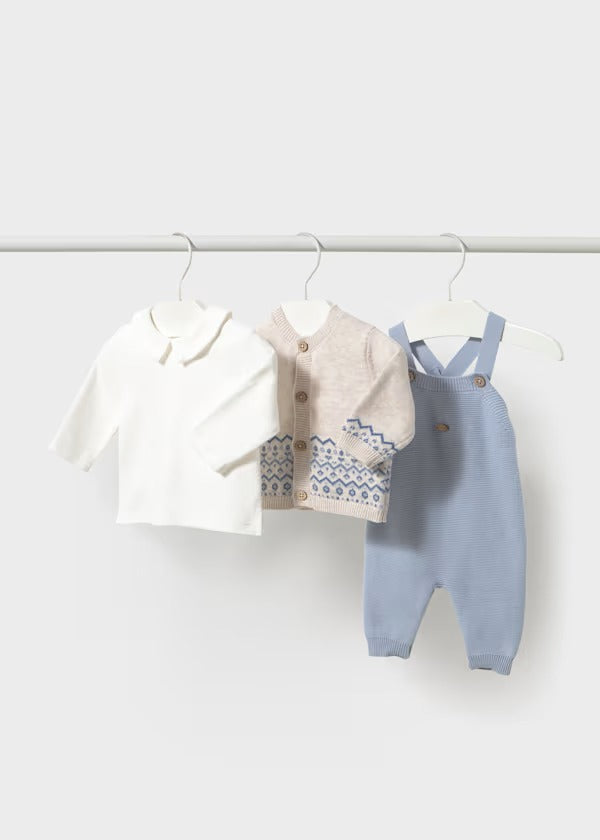 COMPLETO 3 PEZZI CON SALOPETTE A MAGLIA NEONATO MAYORAL