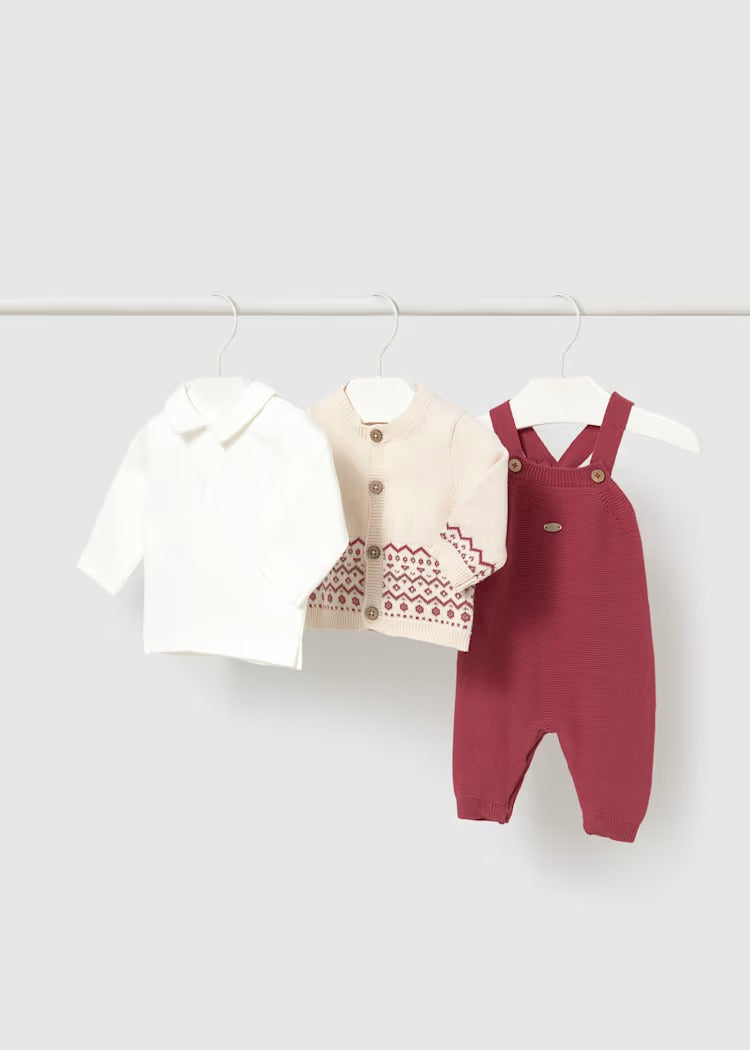 COMPLETO 3 PEZZI CON SALOPETTE A MAGLIA NEONATO MAYORAL