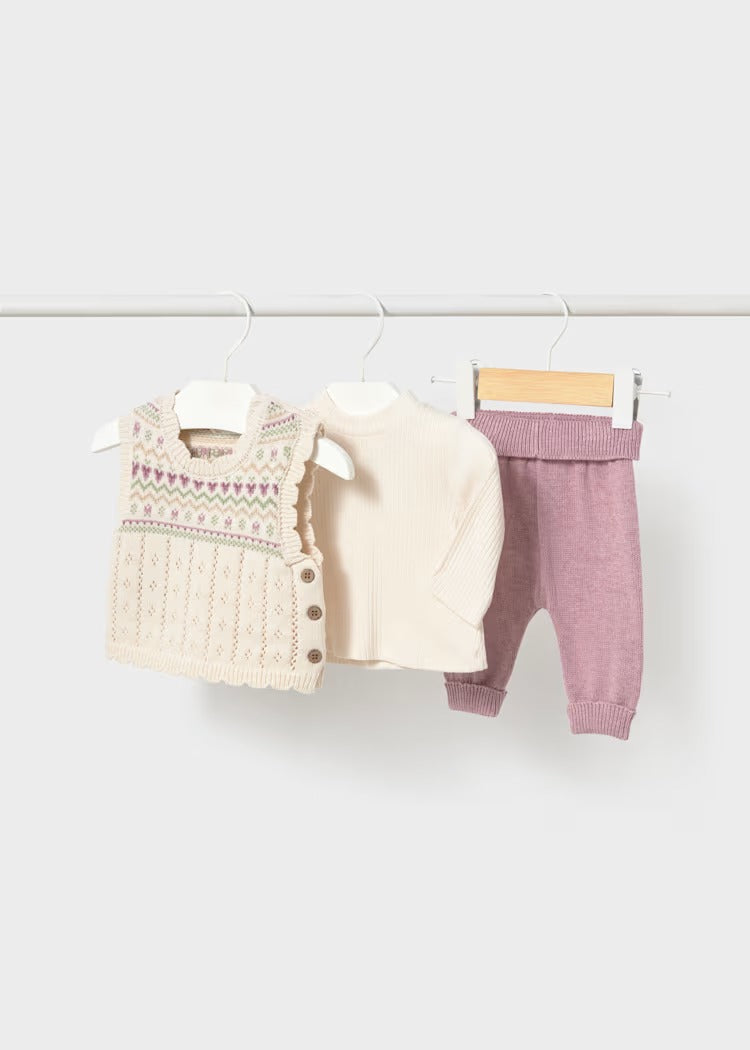 COMPLETO 3 PEZZI GILET NEONATA MAYORAL